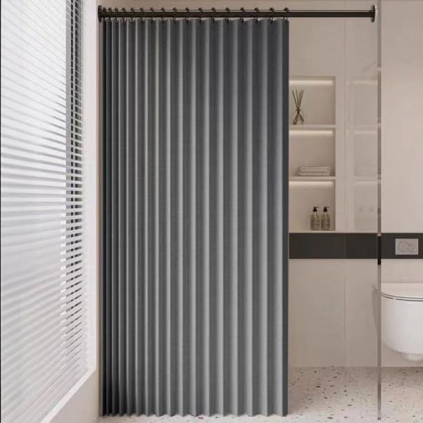 SK Studio Faltbarer Duschvorhang, Wasserdicht und Antischimmel Leinen-Duschvorhang mit Haken Waschbar Badvorhang für Badezimmer Hotel, Grau, 100x180cm