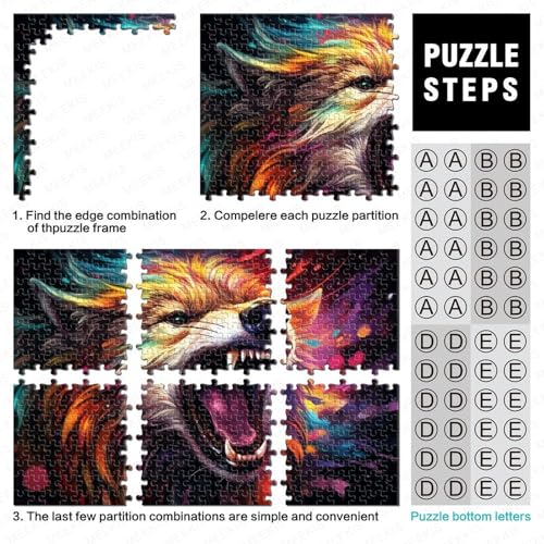 Puzzle de lobo de 1000 piezas para adultos, rompecabezas abstracto de papel de 70x50 cm 4