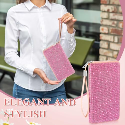 Image of MotiMind Pink Bling Gift Glitter Sparkly Wallet for Women Rhinestone /Pearl Wallet RFID Blocking Phone Purse Gifts for Mother's Day (Rhinestone)