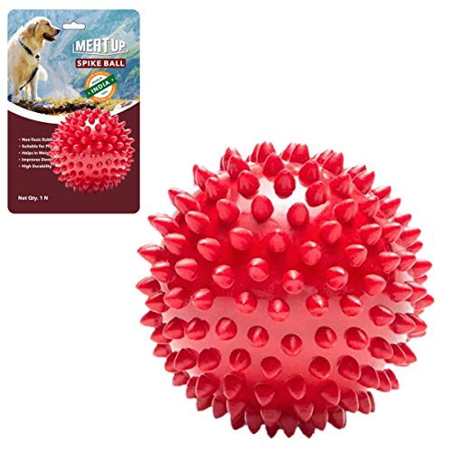Image of Meat Up 100% Veg Adult Dry Dog Food, 3kg (Buy 1 Get 1 Free)&Meat Up Non-Toxic Rubber Stud Spike Hard Ball Chew Toy, Puppy /Dog Teething Toy - 3 inches