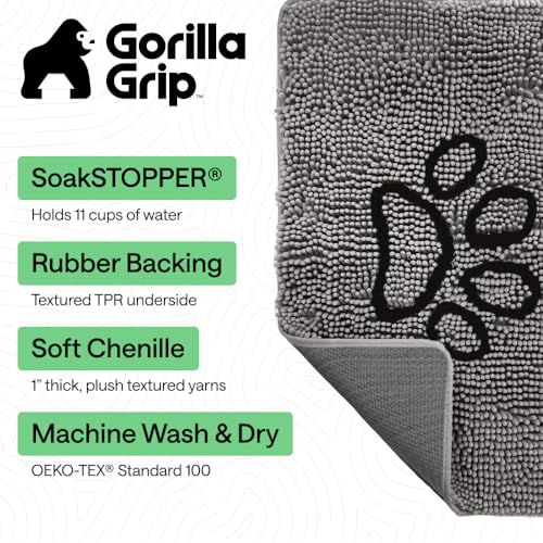 image for GORILLA GRIP SoakSTOPPER Dog Door Mat, 30x20 Machine Washable Rug Abso
