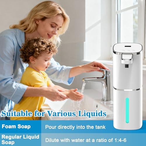 Seifenspender Automatisch No Touch 400ml Elektrischer Seifenspender mit 9-Stufig Einstellbar, Display, USB Wiederaufladbarer, IPX5 Wasserdicht Schaumseifenspender Wandbefestigung für Bad Küche Büro