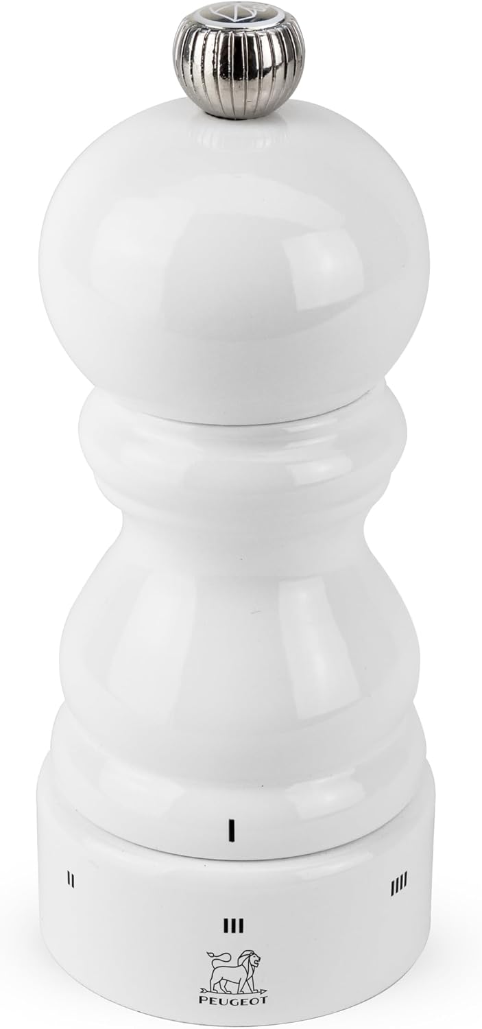 PEUGEOT - Paris u'Select Zirlion Salt Mill, Wood, White Lacquer, 5 in - Adjustable Grind