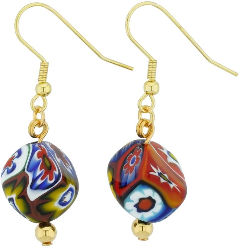 Glass Of Venice Murano Glass Mosaic Millefiori Cube Earrings - Gold