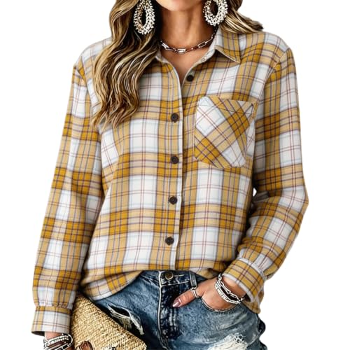 Plaid Tops for Women Gingham Button Down Casual Lightweight Shirt - image 1