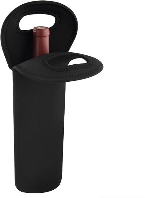 Wine Travel Carrier & Cooler Bag, Wine Bottle Carrying Tote Picnic Cooler, Water, Drinks, Beer Bottle Insulated, Neoprene Hand Bag for Travel with Secure Carry Handle (Black)