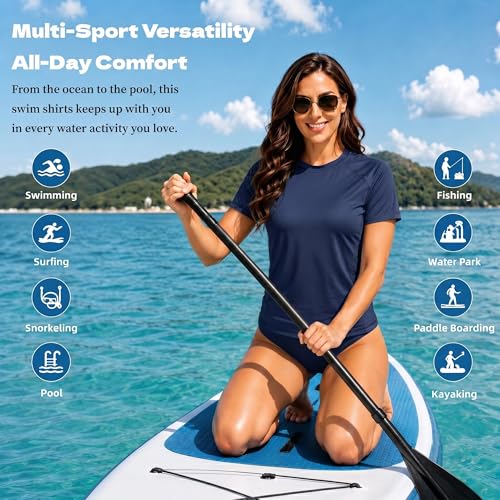 Swim Shirts for Woman: Loose Fit Short Sleeve UPF 50+ Rash Guard Quick Dry Shirts UV Sun Protection Shirts - image 6