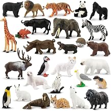 Toymany 28PCS Mini Jungle Animal Figurines and Arctic Animals Figures Set, Cake Toppers Christmas Birthday Gift for Kids
