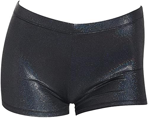 LMCOB Girls Gymnastics Shorts Sparkle Dance Tumbling Athletic Short Black(2188-06-L)