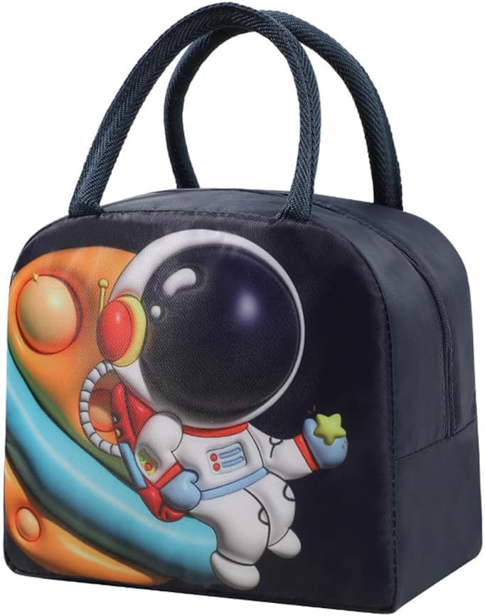 Lunch Bag for Kids School,Insulated Lunch Box Bag For Girls Boys,Multiple Color and Pattern Options,Water-Resistant,Reusable,Lightweight & Durable Lunch Tote (Midnight Blue-Space)