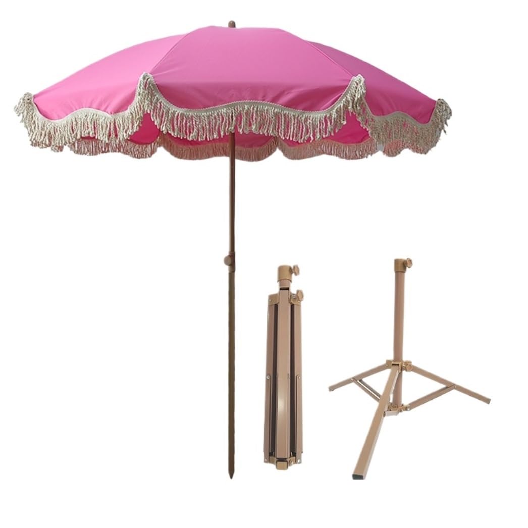 Sombrilla de playa al aire libre con flecos decorativos y mástil portátil de 5.9 pies 3