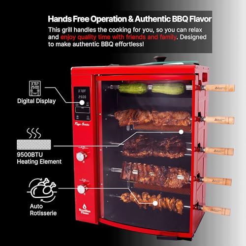 FOGO SERIES Rotisserie Gas Grill w/5-Skewers by Brazilian Flame® Oven Grill Roaster with Auto Rotating Skewers for Rotisserie Chicken, Brazilian Style BBQ and Churrasco, Shawarma Machine - 2026 Series