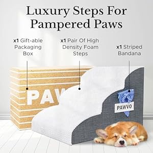 Dog Stairs for Small Dogs 15.7''H, 3-Step Dog Ramp for Bed for Couch with Elastic Side Handle, Removable & Washable Cover, Stylish Bandana - Pet Ramp for Cats, Small Dogs Dog Stairs for Small Dogs 157H 3 Step Dog Ramp for Bed for Couch with Elastic Side Handle Removable Washable Cover Stylish Bandana Pet Ramp for Cats Small Dogs