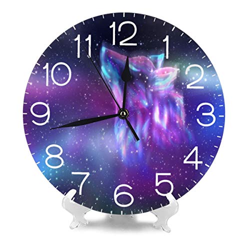 Dujiea Wolf Galaxy Round Wall Clock Silent Non Ticking Battery Operated 9.5 Inch For Student Office School Home Decorative Clock Art #TOP1