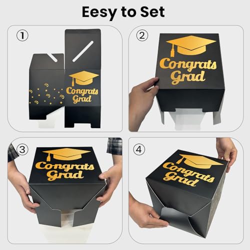 Image of OLANRUN 9 inch Graduation Card Box, Graduation Decorations 2026 - Congrats Grad Foldable Cardstock Money Box for Class of 2026 Grad Party Decor (Black)