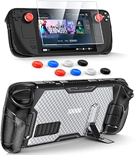 Protective Case Stand for Steam Deck,MENEEA TPU+PC Protector Cover Kickstand Accessories Kit with Screen Protector Tempered Glass Film & Thumb Grip Caps,with 3 Angle Adjustable Magnetic Alloy Bracket