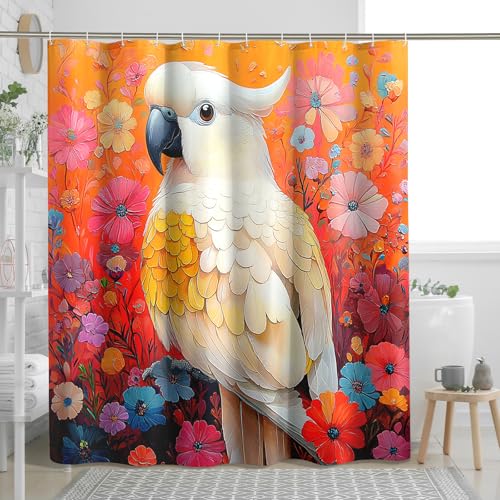 Joli rideau de douche rétro perroquet, rideaux de douche vintage esthétiques à fleurs pour salle de bain, bain d'oiseaux, ensemble d'accessoires de...