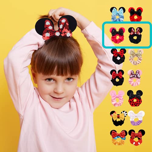 Mouse Ears Sequins Hair Bow, Princess Party Accessory, Velvet Scrunchies Fashion Hair Bands, 2pcs (B)