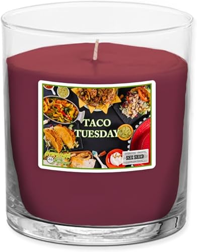 Colección She Shed Candle  Aroma Taco Tuesdays  Vela en tarro perfumada a tortilla de queso de res vertida a mano por encargo  8 onzas, vaso