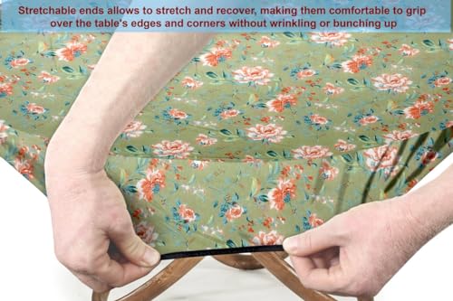 Image of The Furnishing Tree Elastic Cotton Round Dining Table Cover 40x40 in Inches Floral Multicolor on Greenish Base