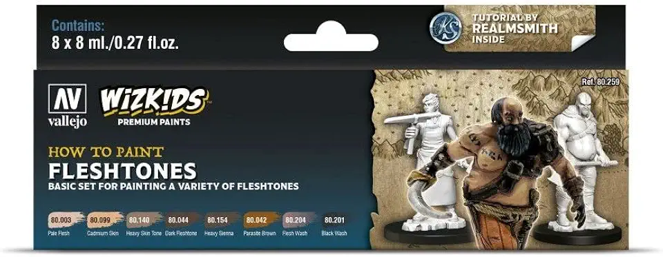 Vallejo - Wizkids | Fleshtones | Conjunto de tintas premium da Modeling Wargames | Ideal para todos os tipos de diferentes tons de pele de seus aventureiros | Contém 8 frascos x 8 ml