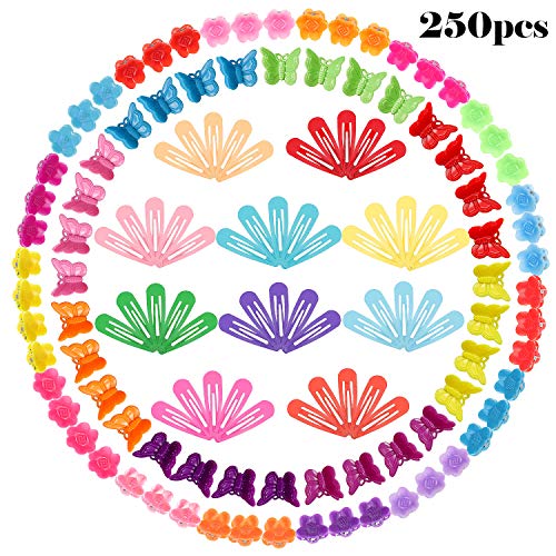 250 Pieces Assorted Color Hair Clips Include 100 Piece Butterfly Mini Claw Clips 100 Pieces Flower Shape Barrettes and 50 Piece Snap Hair Clips for Women Girls