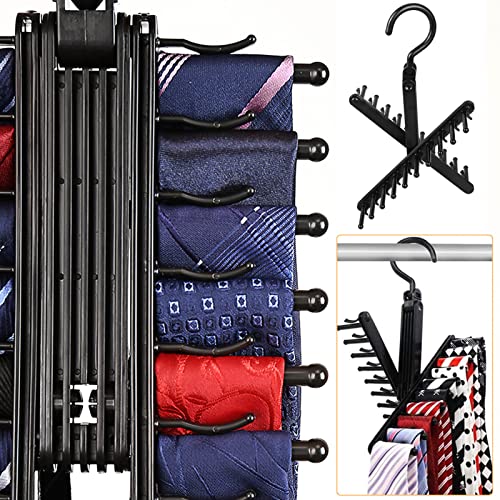 Orijoyna Premium Black Tie Rack Hanger - X-Shaped Design With 360° Rotating Hooks - Holds 20 Ties - Ideal For Effortlessly Organizing & Displaying Ties And Scarves - Functional Tie Holder (1 Pack) #TOP6