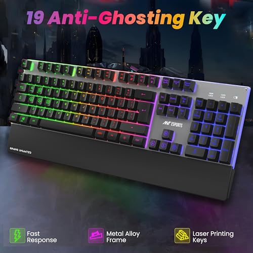 Image of Ant Esports KM500 Pro Wireless Gaming Keyboard and Mouse Combo, LED Backlit Rechargeable 2000mAh Battery, Mechanical Feel Anti-ghosting Keyboard + 6D 3200DPI Mice for PC Gamer (Black)