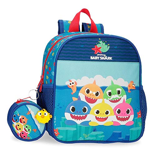 Baby Shark Happy Family, Mochila Pequeña Unisex Niños, Azul (Blue), 23x25x10 Cms