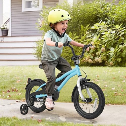 Image of BABY JOY Kids Bike, 12 14 16 18 Inches Sporty Bicycle with Training Wheels, Adjustable Seat, Handbrake & Coaster Brake, Reflectors, Girls Boys Bike for 3-8 Years Old Children