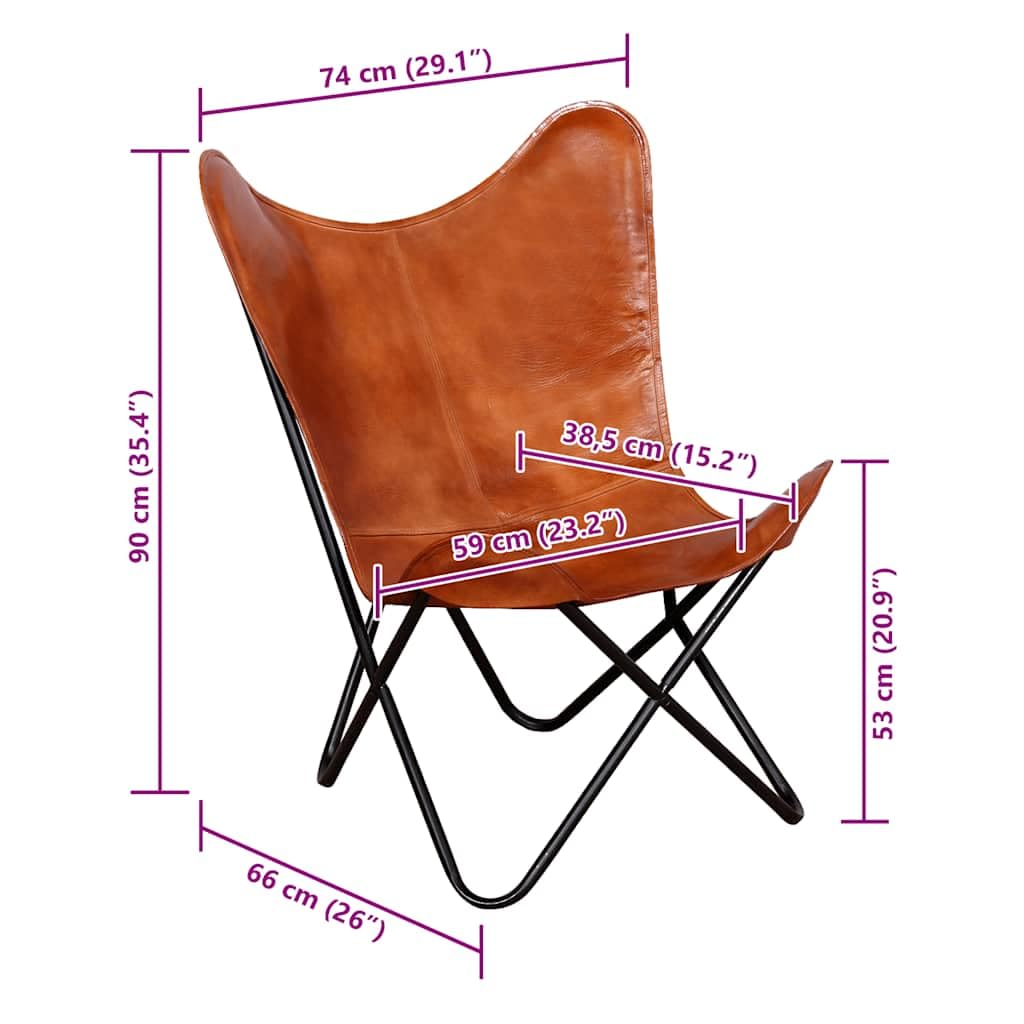 vidaXL Chaise Papillon Cuir Véritable Marron Fauteuil Salon Chambre Maison