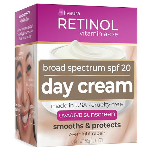 LIVAURA Retinol Skincare LdeL Cosmetics Day Cream Broad Spectrum SPF 20 Moisturizes & Reduces Look of Fine Lines – Provides Protection From Daily Sun Exposure - 1.7 Oz.