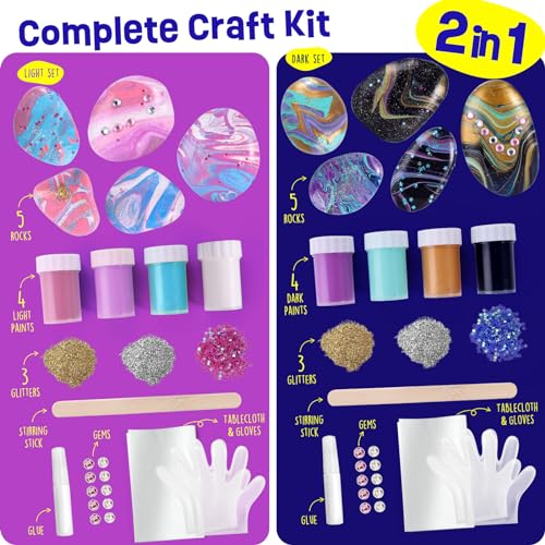 LAOESE 2 in 1 Rock Painting Art Kit - Glow in The Dark Pouring Rock Kit - Arts and Crafts for Kids Girls & Boys Ages 6-8, 8-12, Craft Paint Kits Creative Toys, Art Supplies Birthday Gift for Kids - Image 3
