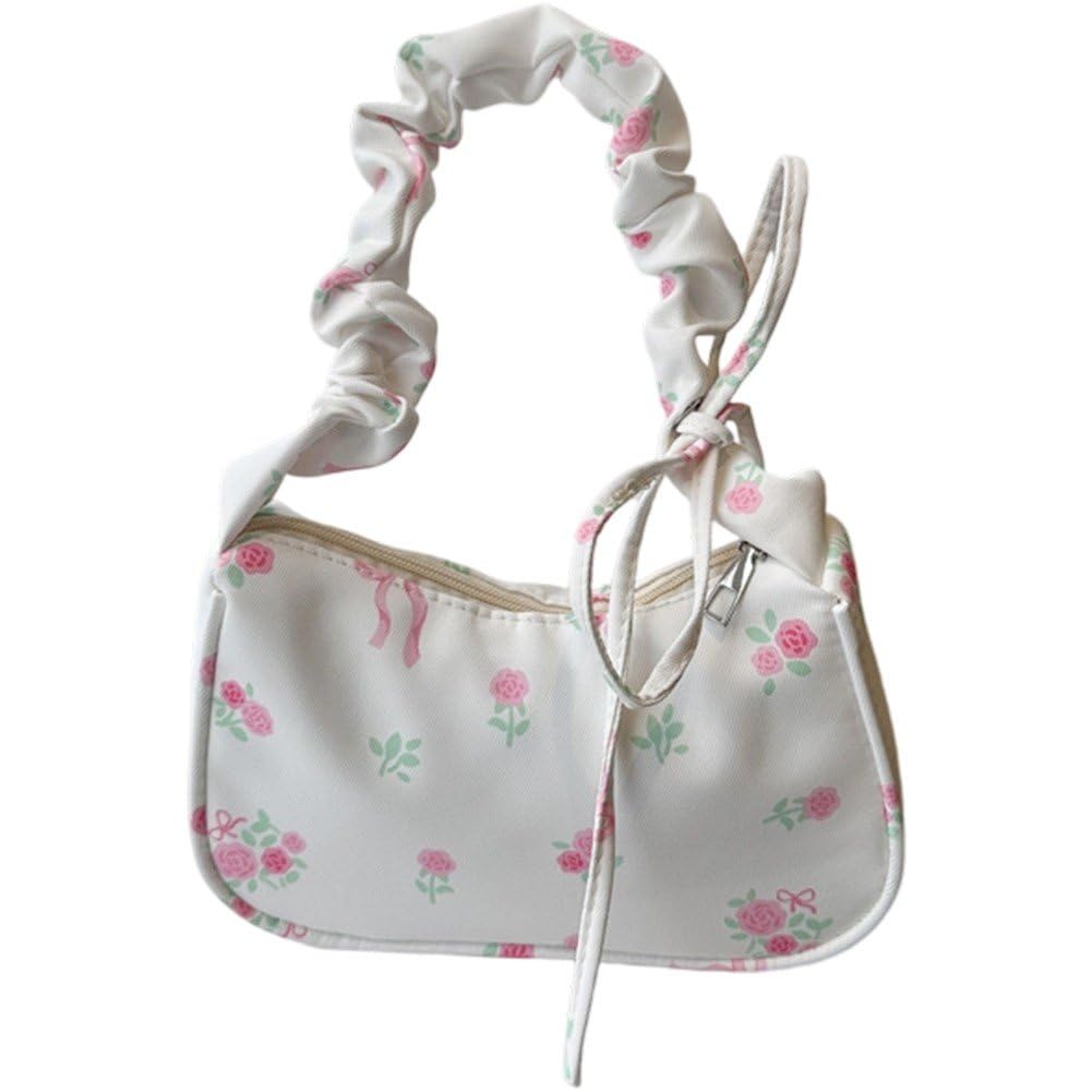 Hrippy Floral Pleated Ruched Underarm Bag, Large Capacity Shoulder Handbag for Women Daily Travel Casual Outfit Matching