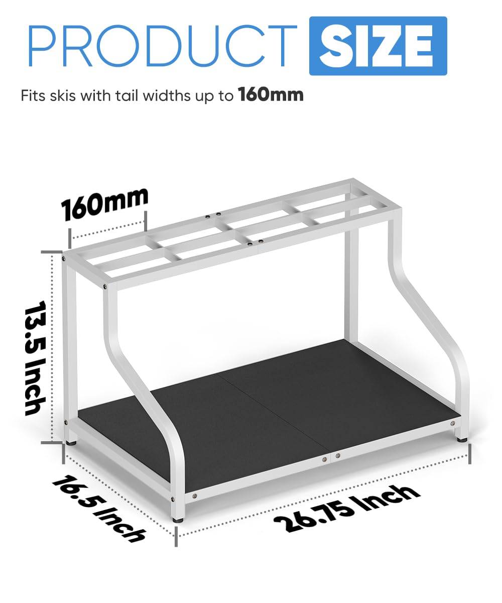 Mondazie Estante de almacenamiento de esquí para garaje, soporte de esquí independiente para 4 pares de esquís, botas, casco, gafas, soporte organizador de snowboard interior para el hogar, cobertizo