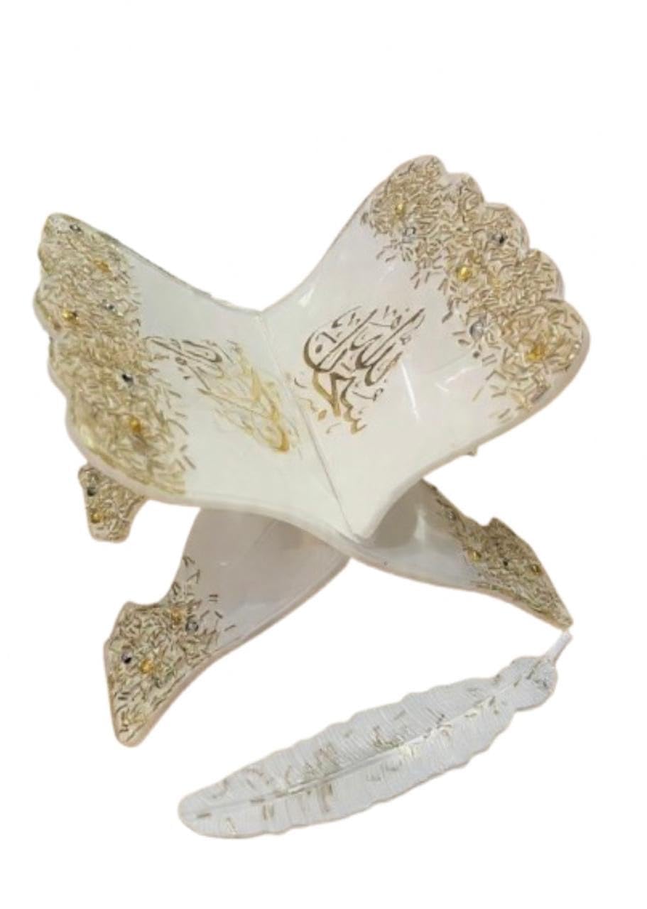 Mini Resin Quran Stand with Islamic Calligraphy | White Gold Rehal | Elegant Foldable Book Holder for Home Décor-image-29