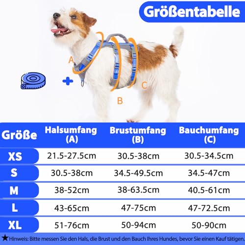 Huntboo Sicherheitsgeschirr Hund Ausbruchsicher, Panikgeschirr für Hunde, Reflektierendes Geschirr Hund mit Griff, Verstellbare Hundegeschirr für kleine, mittelgroße und große Hunde (Meeresblau,XS)