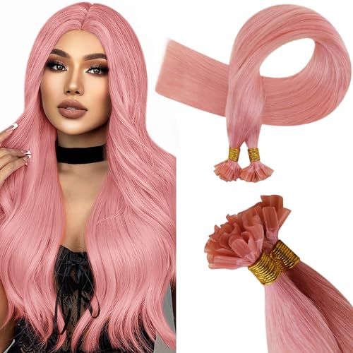 RUNATURE U Tip pink Hair Extensions Human Hair Keratina U Tipped pink Hair Extensions Real Human Hair 16 Inch 20 Gram