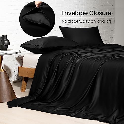 Rosecret 100% Bamboo Duvet Cover Set King Size,Black Bamboo Bedding Set Luxuriously Soft And Cooling,1 Duvet Cover 2 Pillowcases With Corner Ties,Button Closure #TOP3