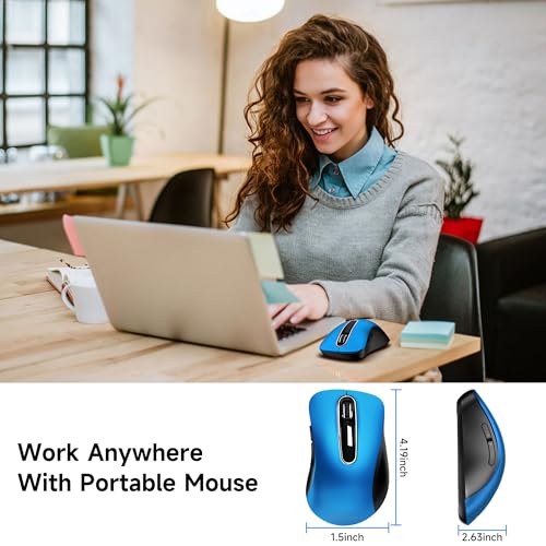 Image of memzuoix 2.4G Portable Wireless Mouse, 1400 DPI Mobile Optical Cordless Mice with USB Receiver for Computer, Laptop, PC, Desktop, MacBook, 5 Buttons, Blue