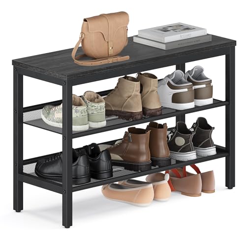 VASAGLE 3 Tier Shoe Rack Bench, One Piece Shelves, Industrial Style by VASAGLE - Used condition - US$28.21