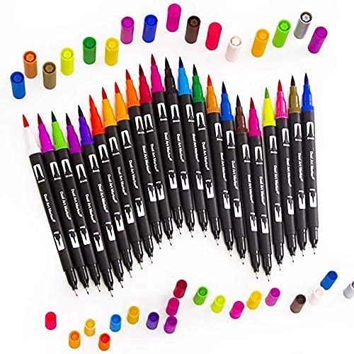 Image of Dudustrong Art Markers Dual Tips Coloring Brush Fineliner Color Water Based Marker Pens Set For Calligraphy Drawing Sketching Bullet Journal (Black,12)