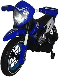 Moto Elétrica Infantil Motocross BZ Azul Com Rodinhas de Apoio, Música e Farol BARZI MOTORS