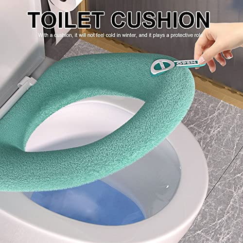 Gukasxi 4 Stück WC-Sitzwärmer Toilettensitzauflagen, Toilettensitzbezug Warm mit Griff, Waschbare Toilettensitzauflagen für Alle WC-Sitze – Bild 5