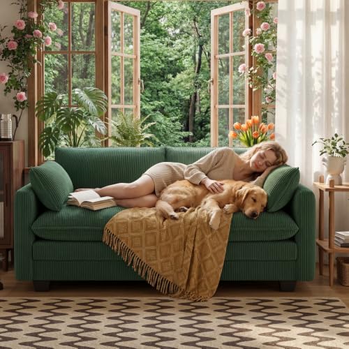 Image of Gizoon 71 inch Small Cloud Loveseat Couches for Living Room, 2 Seater Love Seat Sofa with Comfy Deep Seat, Small Washable Couches with Removable Corduroy Cover for Apartment, Green