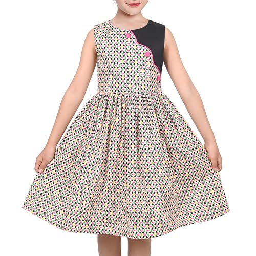 Sunny Fashion Girls Dress Blue Stripe Asymmetrical Color Block Button Sleeveless Casual