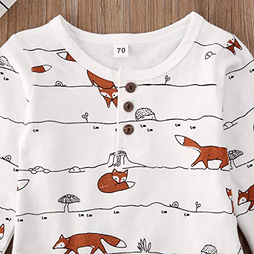Newborn Baby Boy Girl Fall Winter Clothes Long Sleeve Fox Stripe/Animal Print Romper Bodysuit Pants 2Pcs Outfits Set (Stripe+Fox, 0-3 Months) #TOP5