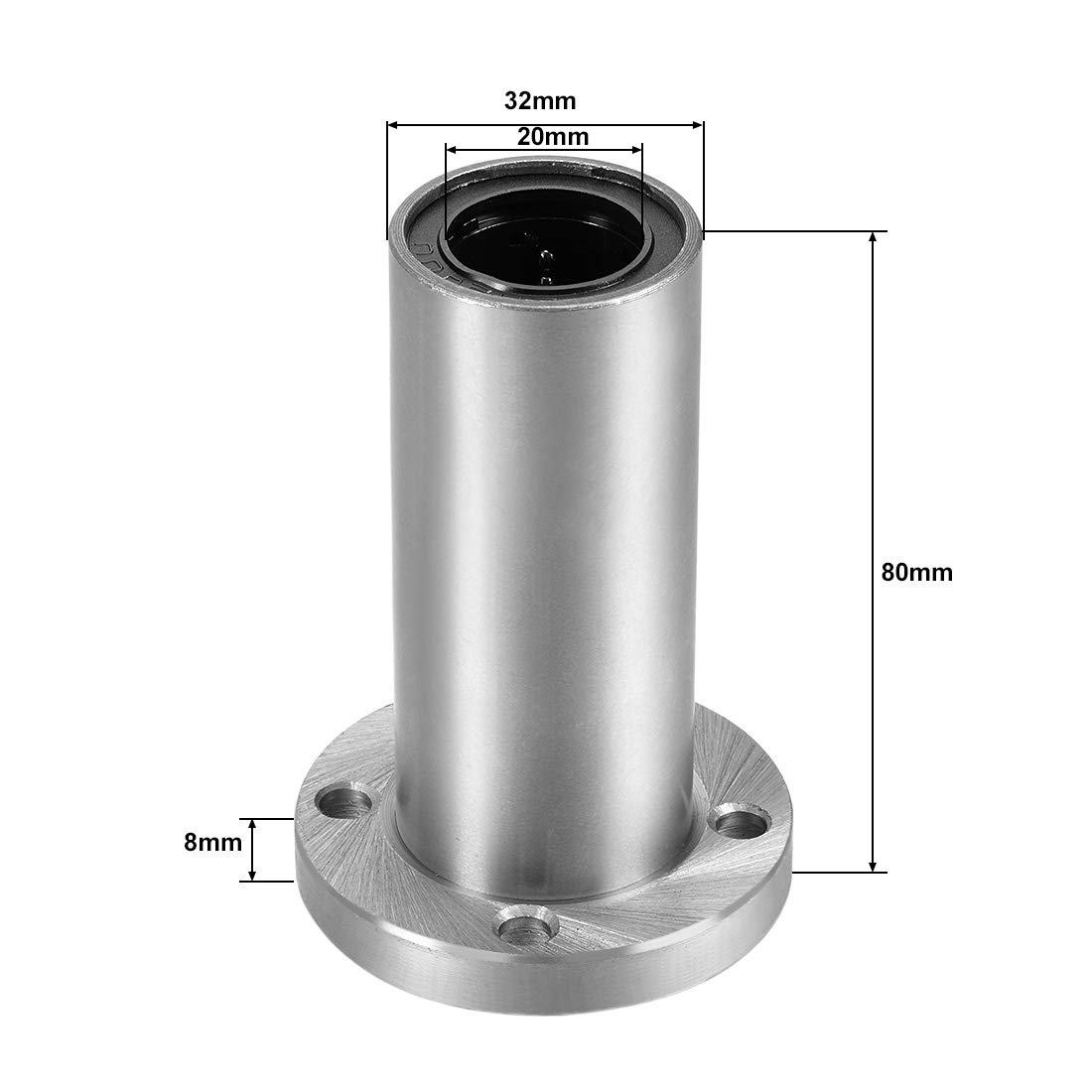 sourcing map LM20UU Extra Long Rond Bride Linéaire Roulement à Billes 20mm Alésage Diamètre 32mm Diamètre Externe 80mm Longueur