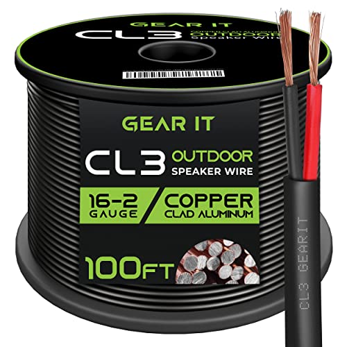 Gearit 16/2 Speaker Wire (100 Feet) 16 Gauge (Copper Clad Aluminum) - Outdoor Direct Burial In Ground/In Wall / Cl3 Cl2 Rated / 2 Conductors - Cca, Black 100Ft #TOP2