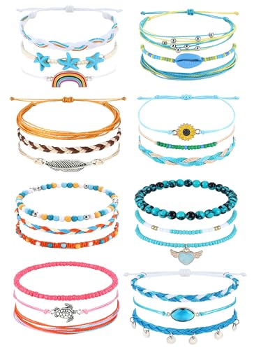Kakonia 24 Pcs Ankle Bracelets for Women Beach String Beaded Bracelets for Women Adjustable Women's Anklets Boho Holiday Bracelet Set Handmade Rope Summer Bracelets Foot Jewellery
